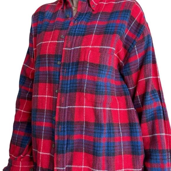 Vintage 90s Abercrombie Red Plaid Big Shirt Men Size Small Cotton Button Down - Picture 7 of 8